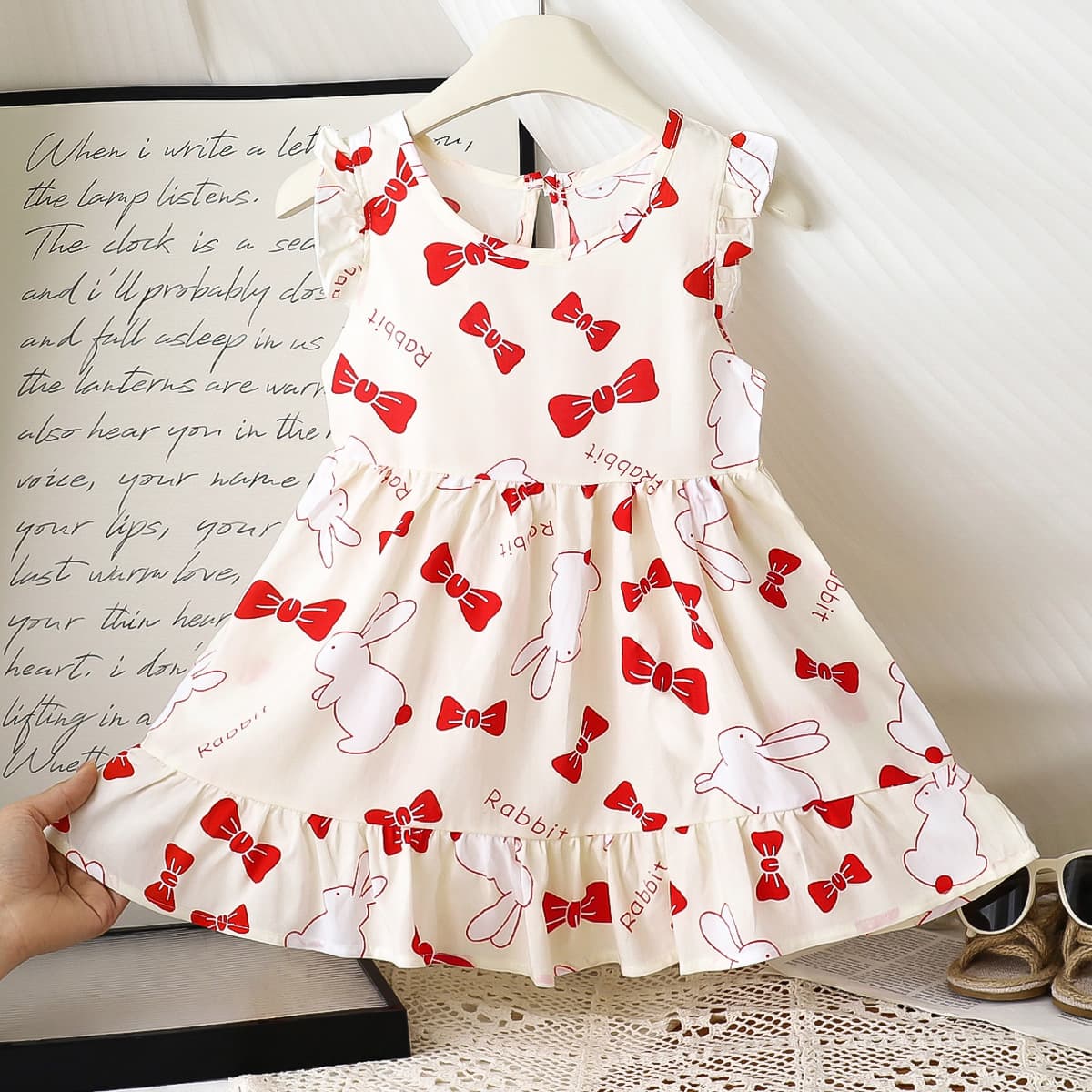 New Children's Cotton Silk Dress Summer Thin Style Girls Floral Butterfly Sleeve Strap Dress Fashionable Kids Dress Wholesale