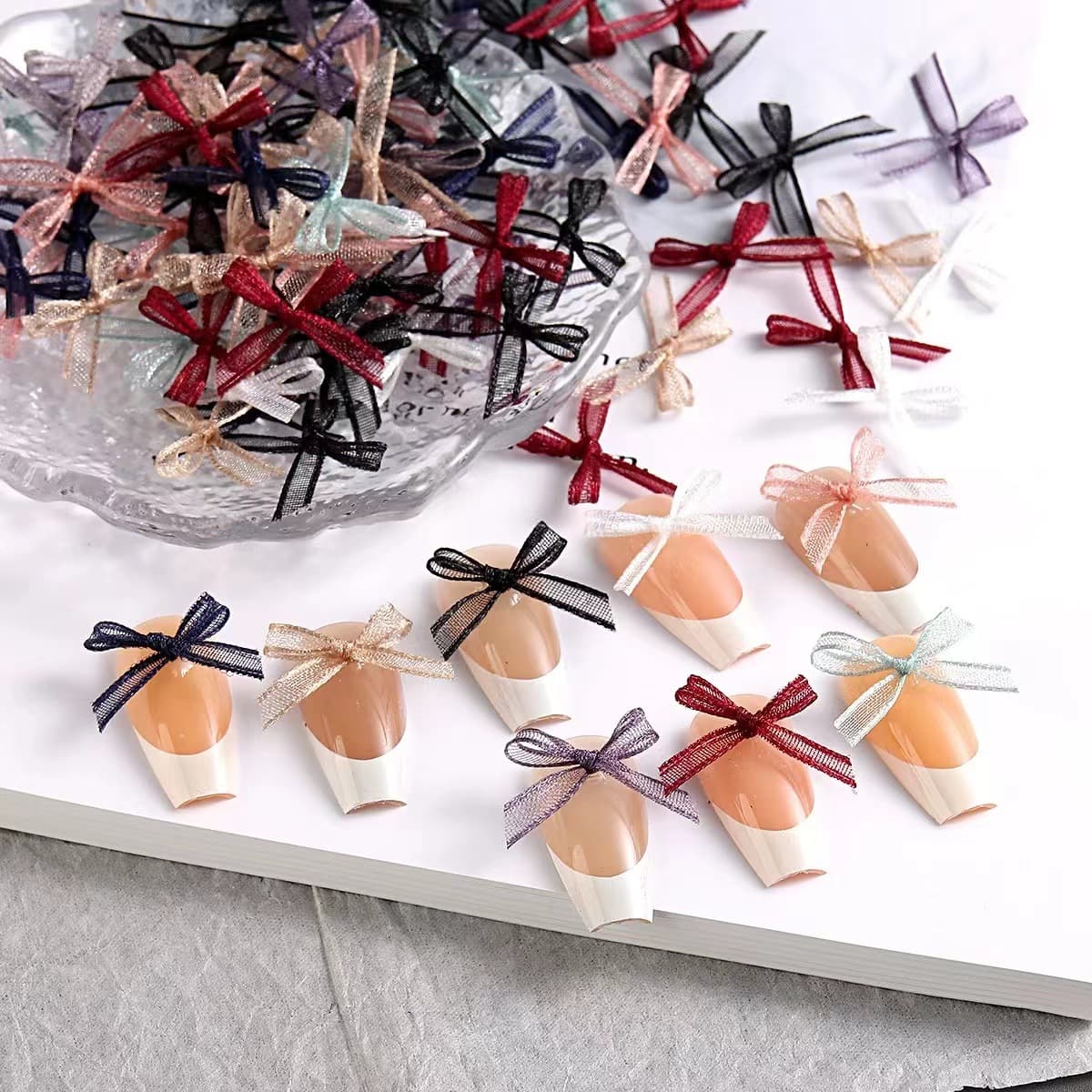 Ready-to-ship Small Bows DIY Organza Accessories Mesh Gauze Fabric Sand Belts Mini Bow Nail Art Decoration Parts