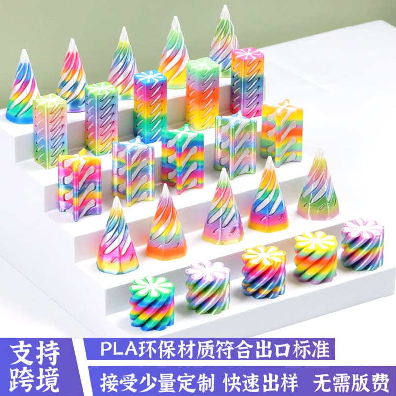 Cross-border Hot Selling 3D Printed Stress Relief Toy Cylinder MINI Spin Push Rainbow Mini Spiral