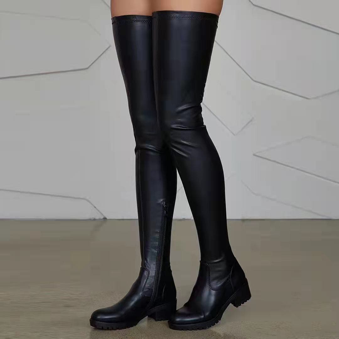 Spring and Autumn 2023 Foreign Trade Over-The-Knee Boots for Women, European and American Style Round-Toe Fashion Boots, Large Size Chunky Heel Long Knight Boots, Super High Heel
