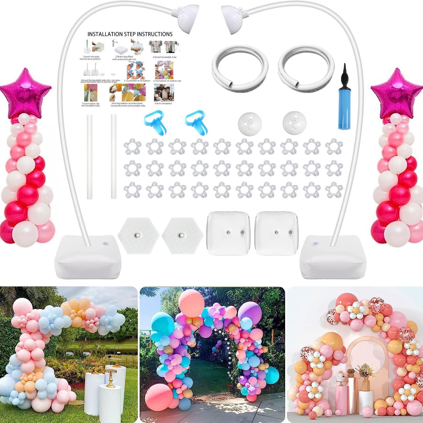 2.5m Balloon Arch Stand Kit, Freely Bendable Balloon Column for Birthday Party Wedding Decoration Arch