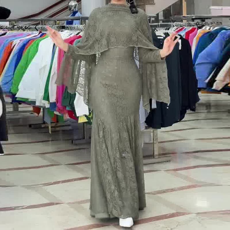 2026 New Women's Lace Shawl Long Sleeve Green Waist-Hugging Bodycon Set for Cross-Border E-Commerce on Amazon US/EU