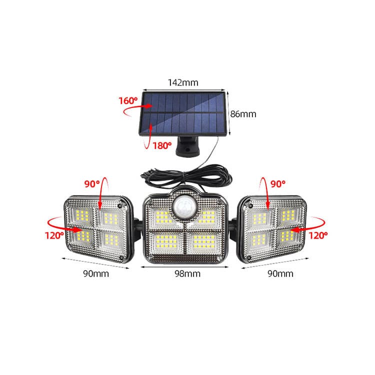 Solar Light, 138 LED Wall Light, Garden Light, Outdoor Light, 3-Head Spotlight, Floodlight, Solar Wall Light