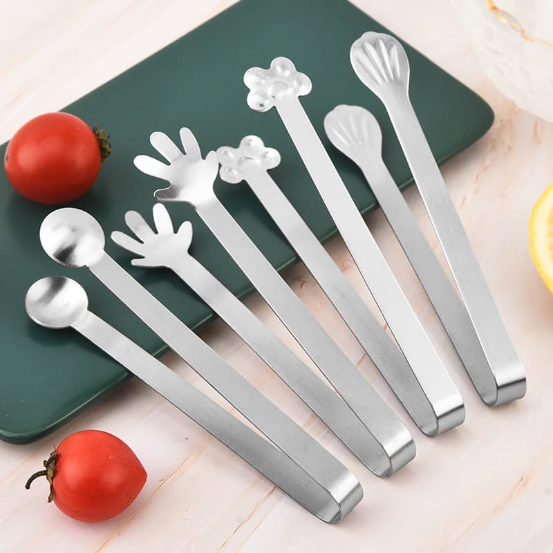 Cross-border 430 Stainless Steel Food Tongs Mini Snack Tongs Ins Style Ice Cube Cookie Fruit Office Sugar Palm
