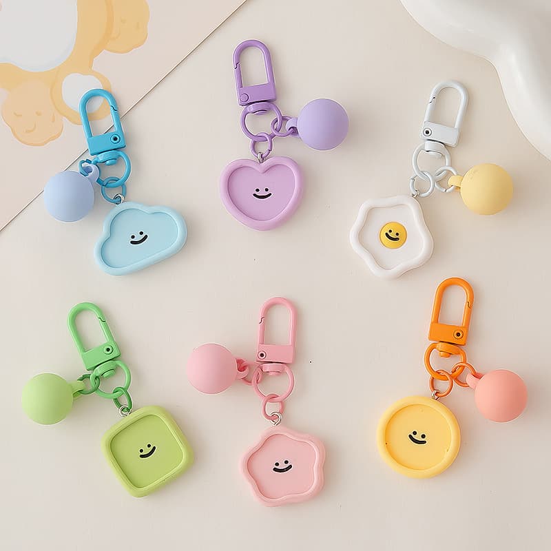 kawaii Japanese Style Flower Heart-Shaped Smiley Face Plate Keychain Hoop Backpack Pendant INS Girl Gift Charm