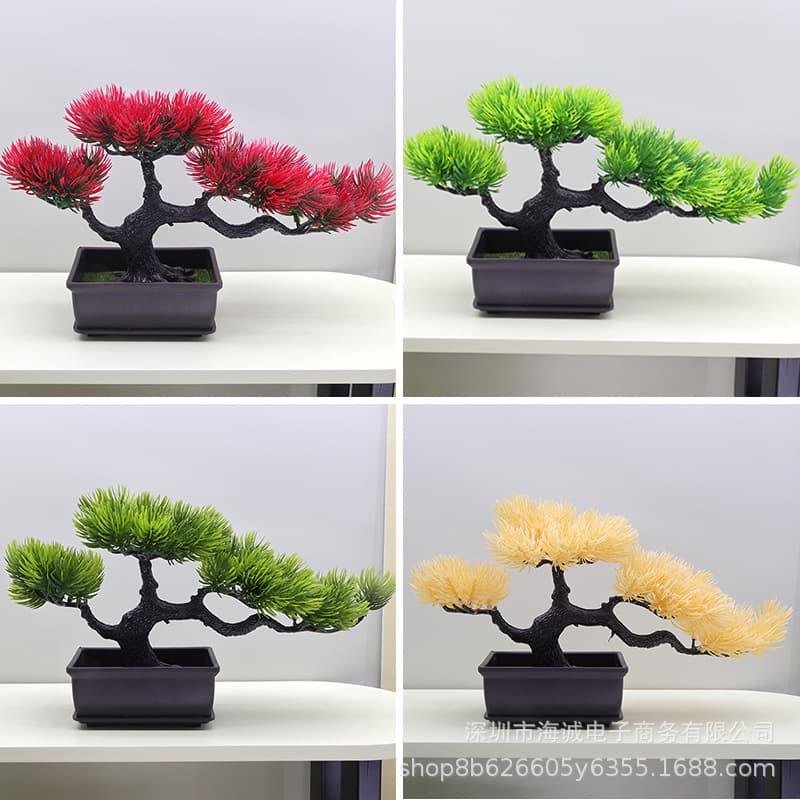 Artificial Pine Tree Bonsai Potted Plant Decoration, Fake Plastic Pine Bonsai, Indoor Green Plant Decor
