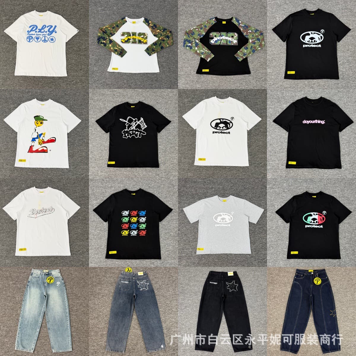 PROTECT American fashion brand avatar printed T-shirt for men and women European and American street hip-hop casual loose short-sleeved pants