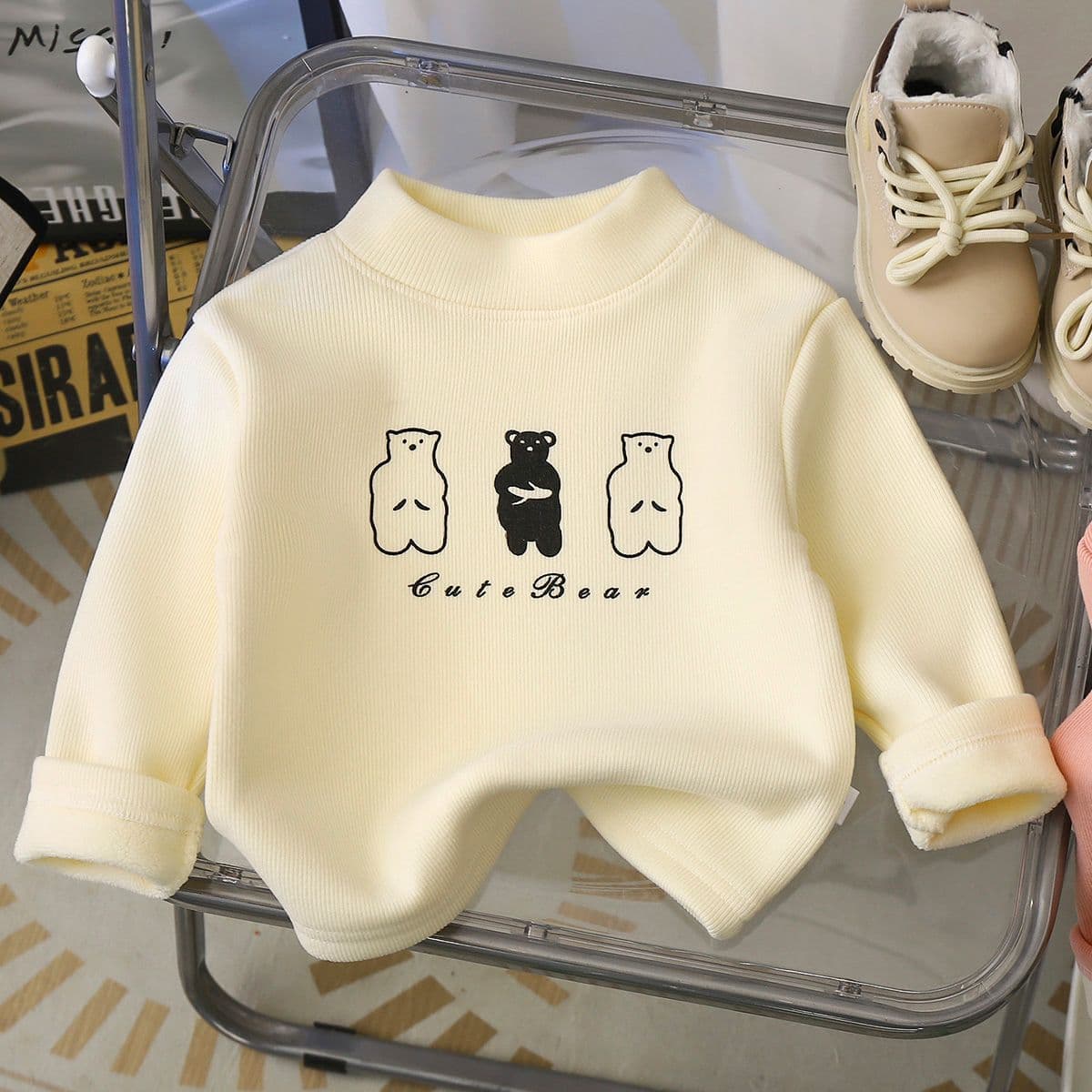 Autumn/Winter Three Bears Fleece-Lined Base Layer, Cute Long-Sleeve Unisex Warm Thick Comfortable Size+10 Order
