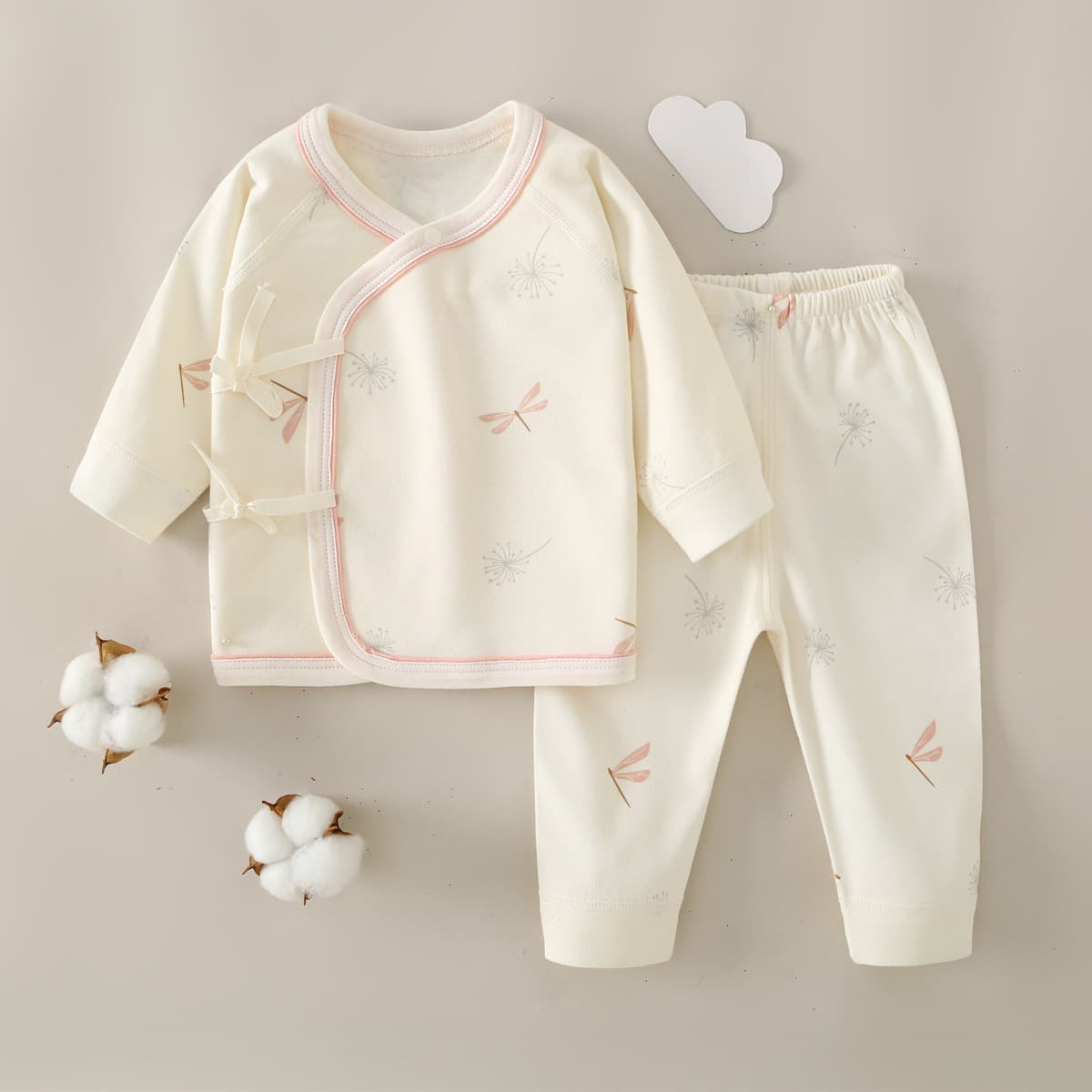 Autumn Baby Clothes Class A Seamless Newborn Cotton Set Long Sleeve Tie Bodysuit Split Style Monk Suit