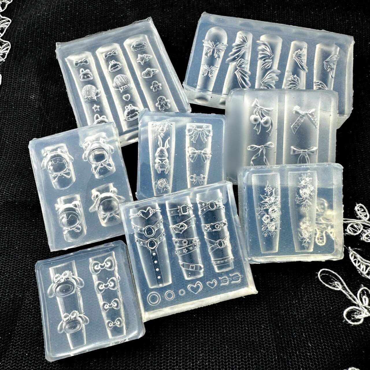 Nail Art 3D Embossing Template Silicone Mold Belt Butterfly Bow Wings Bunny Cherry Rose Cartoon Hair Clip Mold