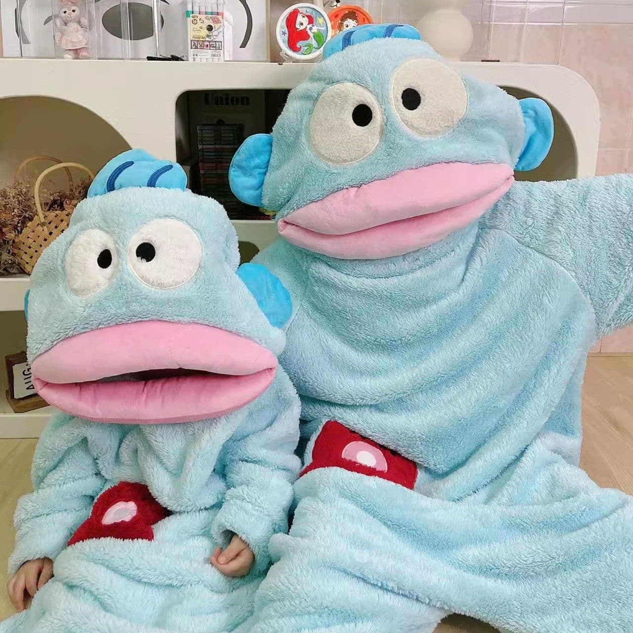 Ugly Fish Hot Style Large/Medium Kids Onesie Pajamas Boys Super Cute Cartoon Children Winter Flannel Nightgown Mother-Daughter Homewear