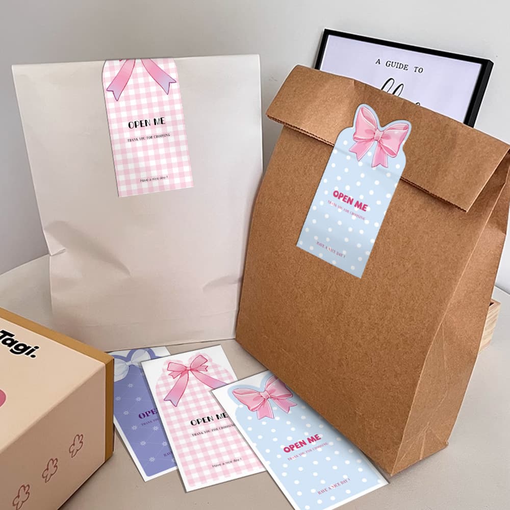 50 pcs/pack in stock bow rectangular sticker gift box seal sticker self-adhesive coated paper label for packaging