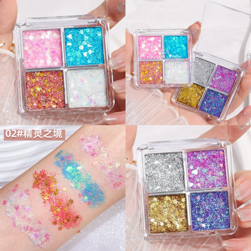 Helen Beauty four-color sequined eye shadow palette sparkling pearlescent fine glitter domestic makeup eye shadow stage drama performance eye makeup