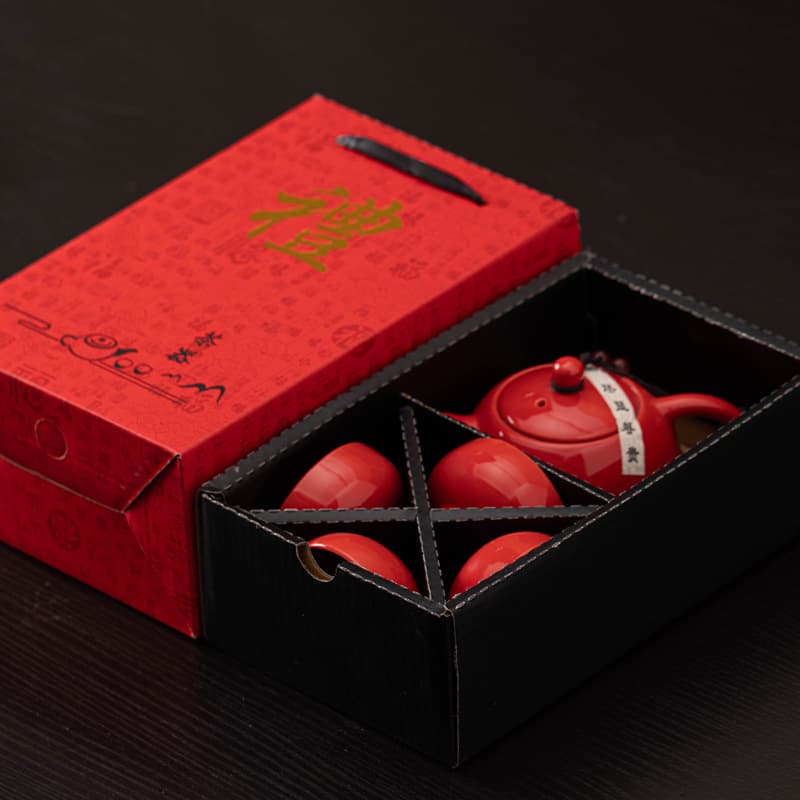 Persimmon-Themed Gift Box Set with Tea Ware, Including One Pot and Four Cups, Ceramic Teacups, Xishi Teapot for Client Gifts