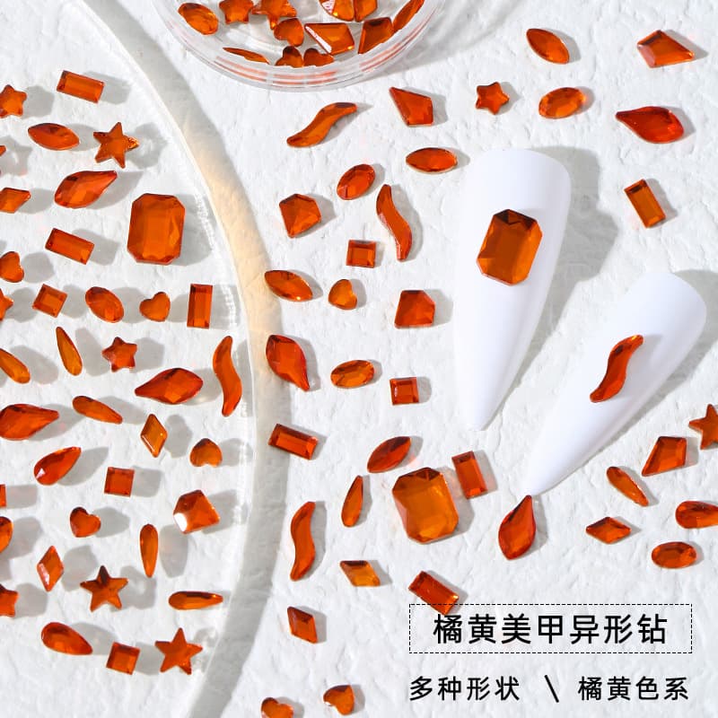 Orange Assorted Shapes Rhinestones Nail Art Decorations Wholesale Mixed Pujiang Factory Rhinestones Heart Teardrop Marquise Glass Rhinestones