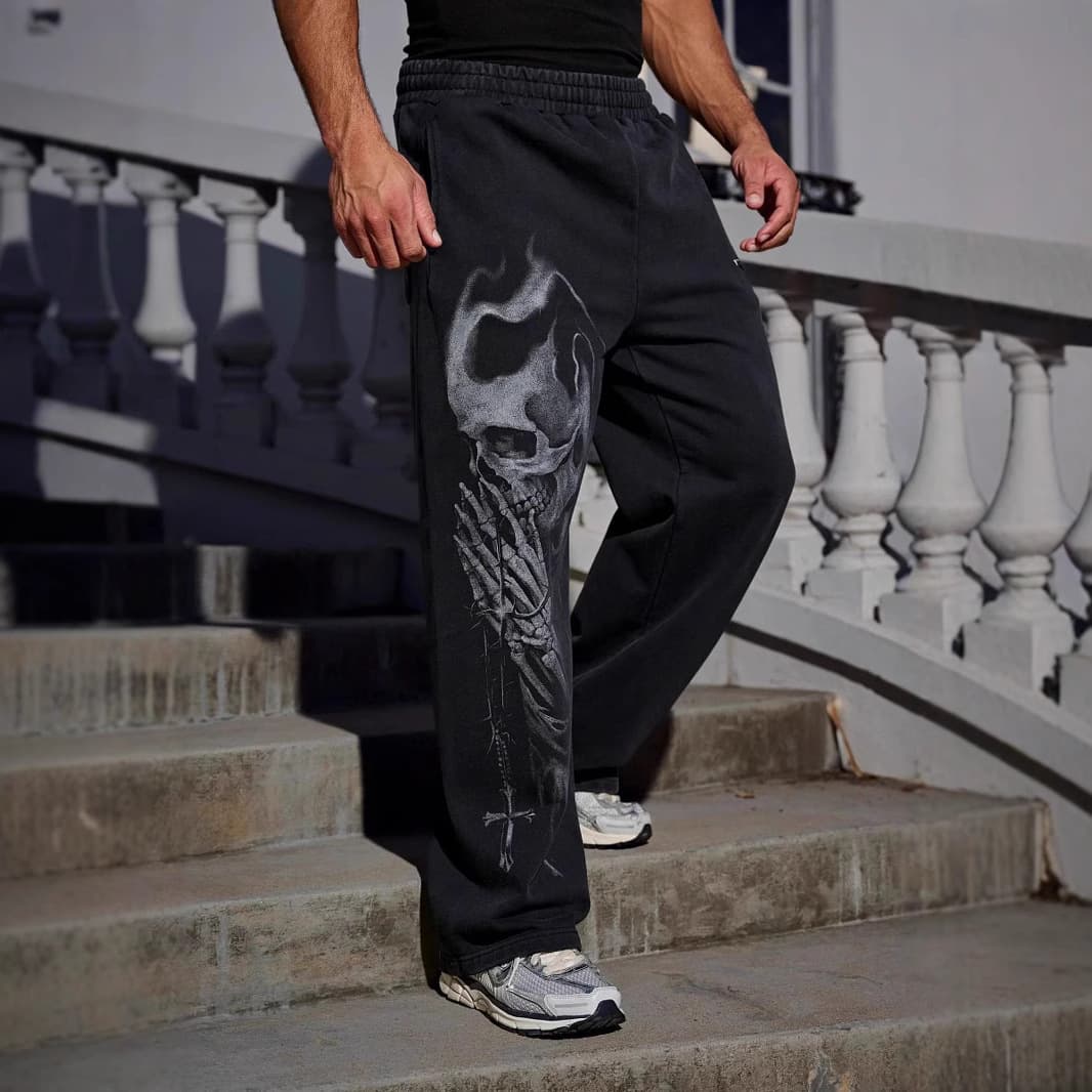 YOUNGLA New Men's Fitness Sweatpants American High Street Retro Hip-Hop Style Printed Casual Trousers
