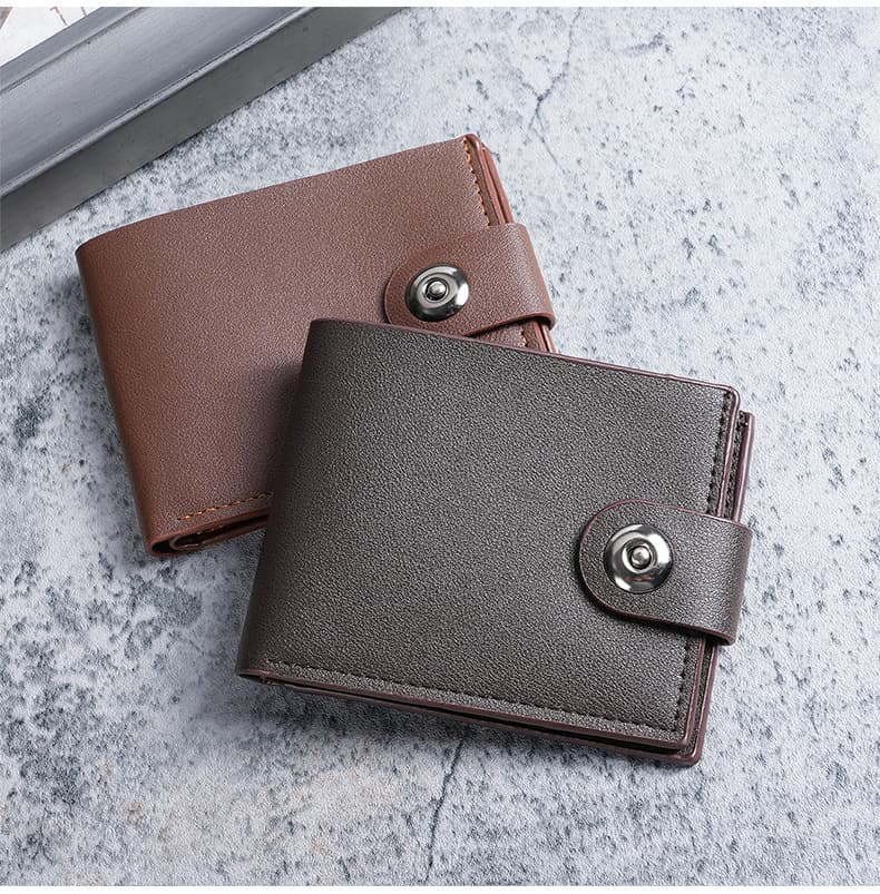 Men's Short Wallet with Button Closure, Multi-Card Slot Casual Billfold, Horizontal Style, Cross-Border Factory Direct Stock for Credit Cards