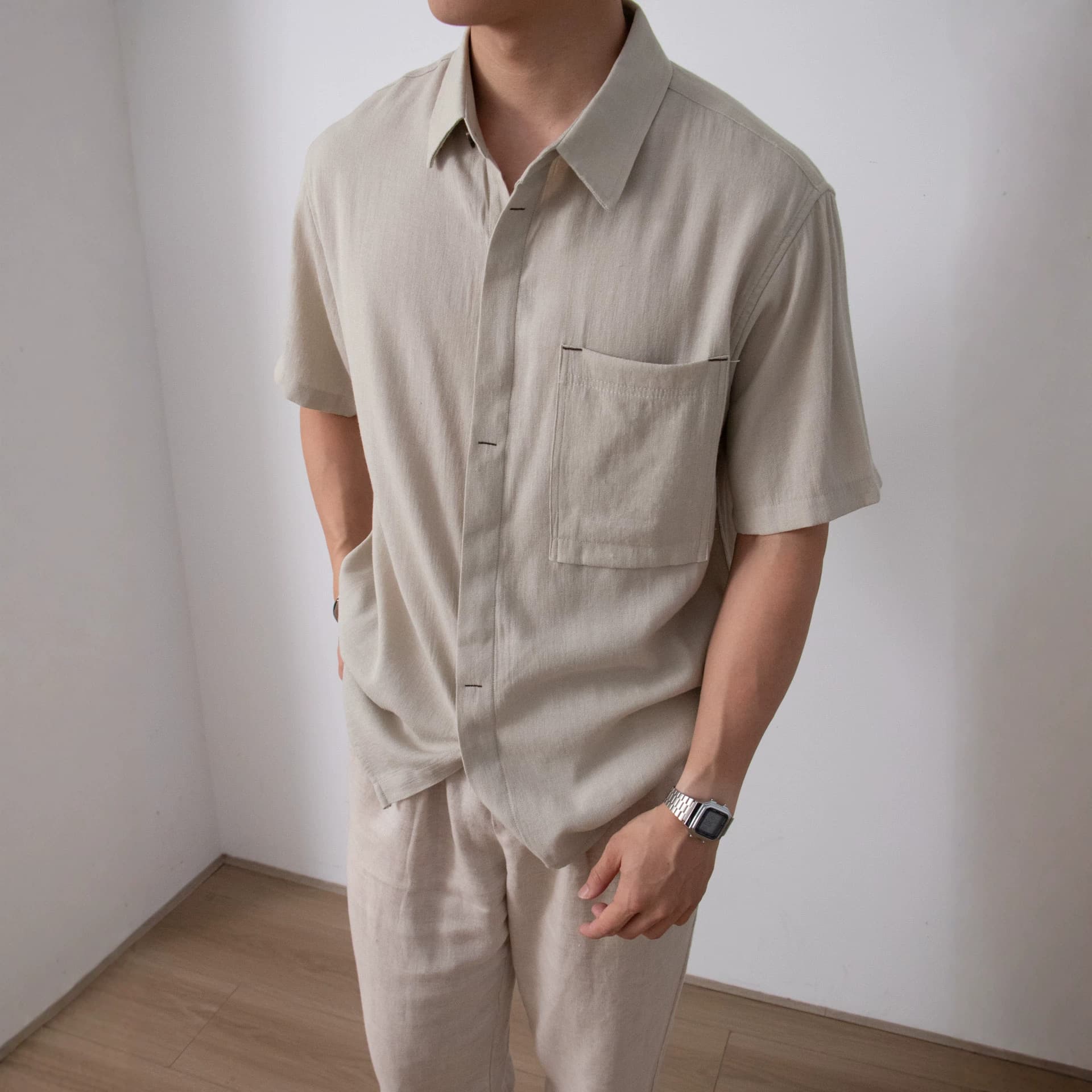 Nengmeng Japanese dark placket square pocket shirt men's summer anti-wrinkle light mature style versatile mid-sleeve men's shirt