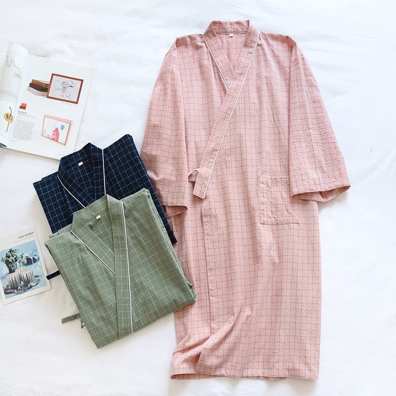 New Kimono Yukata Women's Mid-Length Cardigan Japanese Style Sleep Robe Men's Plus Size Summer Thin Single Layer Cotton Fabric