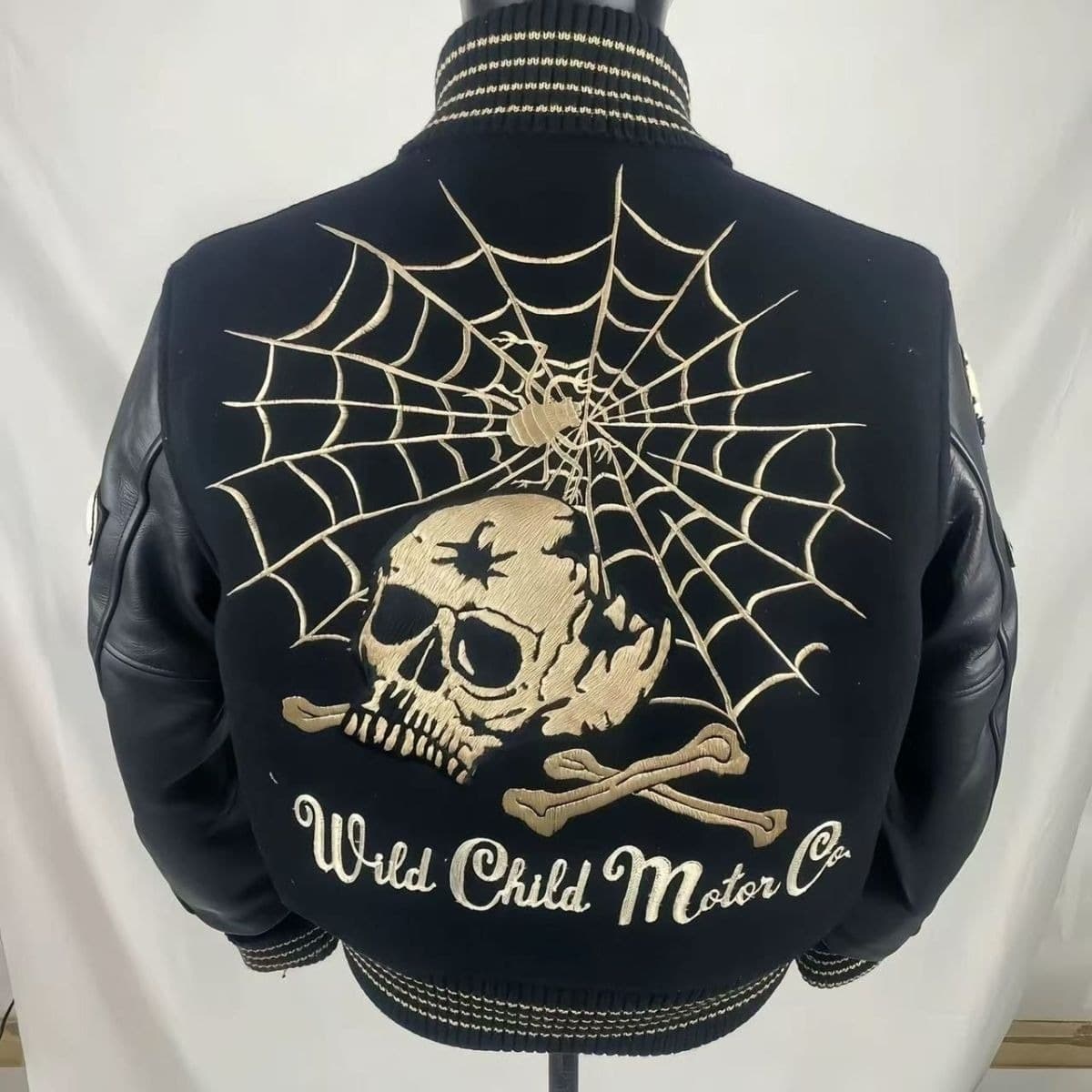 Cross-border Oriental Spider Skull Night Knight Baseball Jacket, Cleanfit Style Slim Fit Stand-up Collar Vibe Jacket