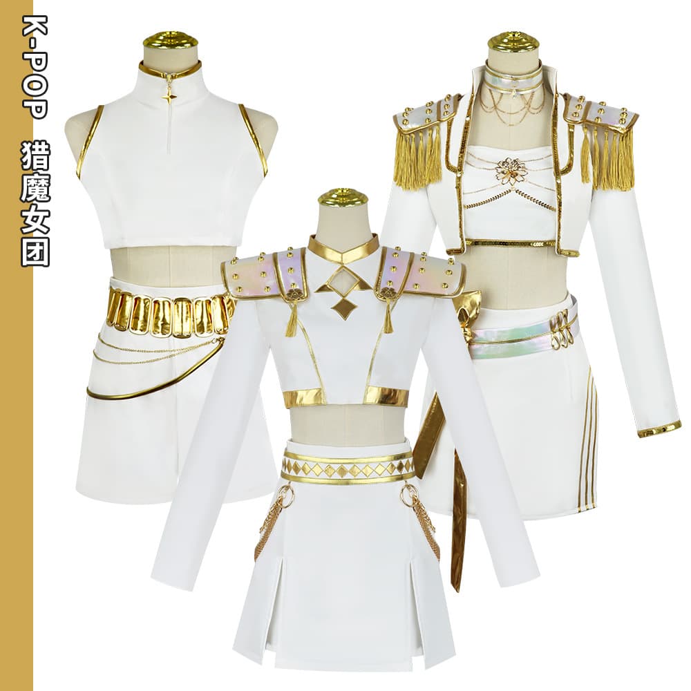 Kpop Demon Hunter Girl Group Rumi Zoey Mila Cosplay White Stage Outfit Set