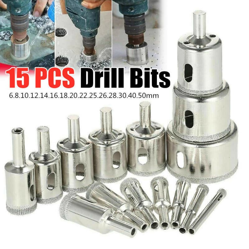 15-piece diamond hole saw drill bit set cutting tools 6-50mm tile marble glass hole opener