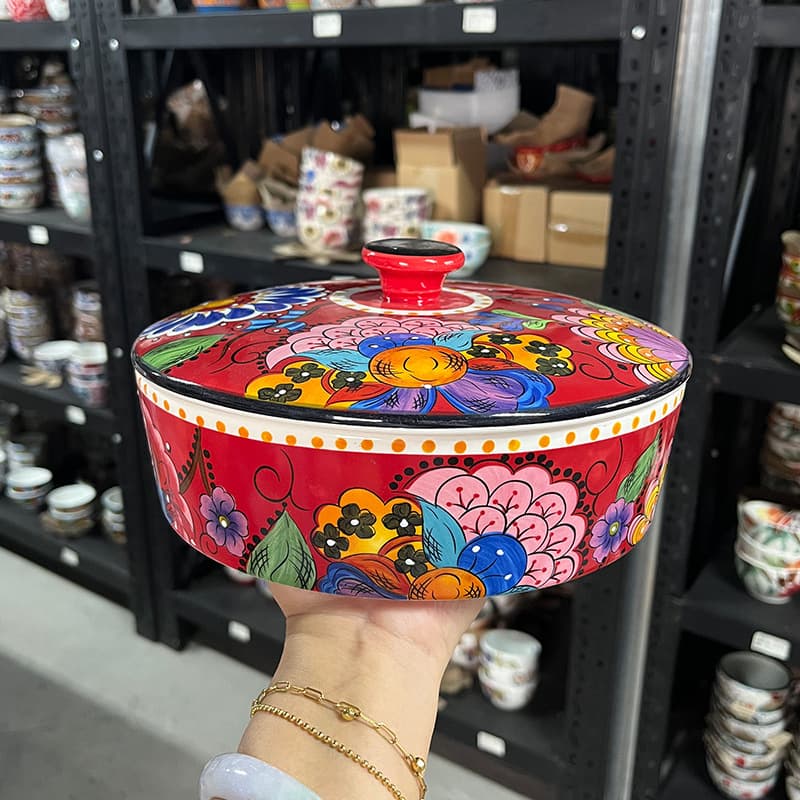 Bohemian Style 9-Inch Bowl with Lid, Snack Bowl, Dried Fruit Bowl, Candy Bowl, Cookie Bowl, American-Style Fruit Salad Bowl