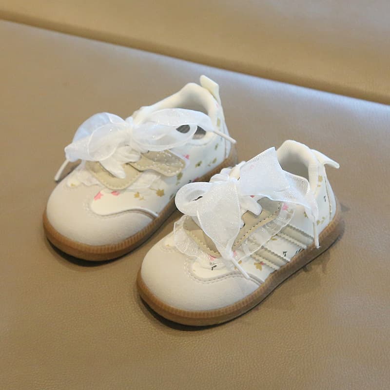 Girls' 2025 Autumn New Princess Sneakers, Korean Lace German Training Shoes for Little Girls, Soft Sole Toddler Walking Shoes
