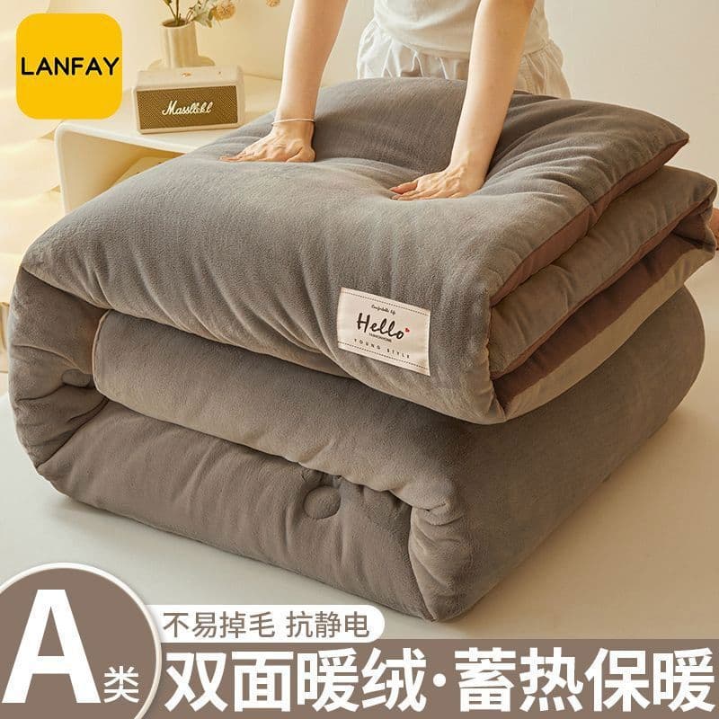 2025 new soft warm student dormitory single bedding solid color milk fleece winter quilt core, winter thickened warm
