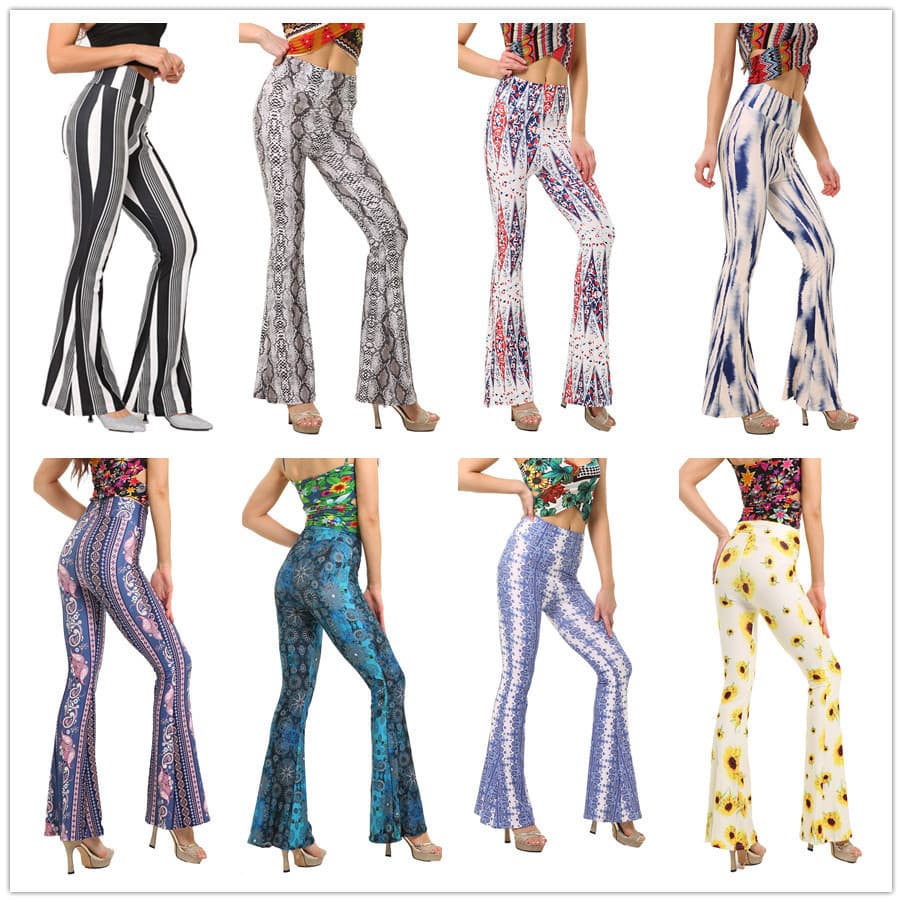 8241 Amazon European and American trendy tight-fitting hip-hugging printed bell-bottom pants for women, casual pants, direct from the manufacturer