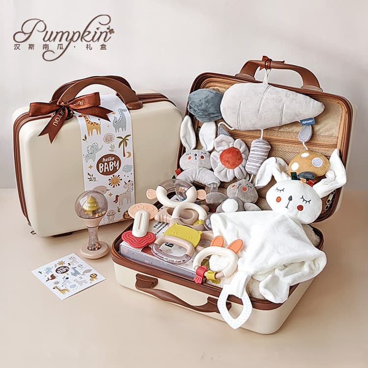 Baby Soothing Toy Gift Box Rabbit Year Full Moon Meeting Unisex Cotton Plush Toy Soothing Rattles Teething Gelatin Toys for Boys And Girls