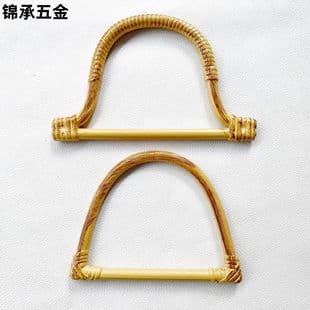 New Faux Plastic Rattan Woven Handbag New Chinese Style Round Bamboo Rattan Hanger Shape with Woven Handle