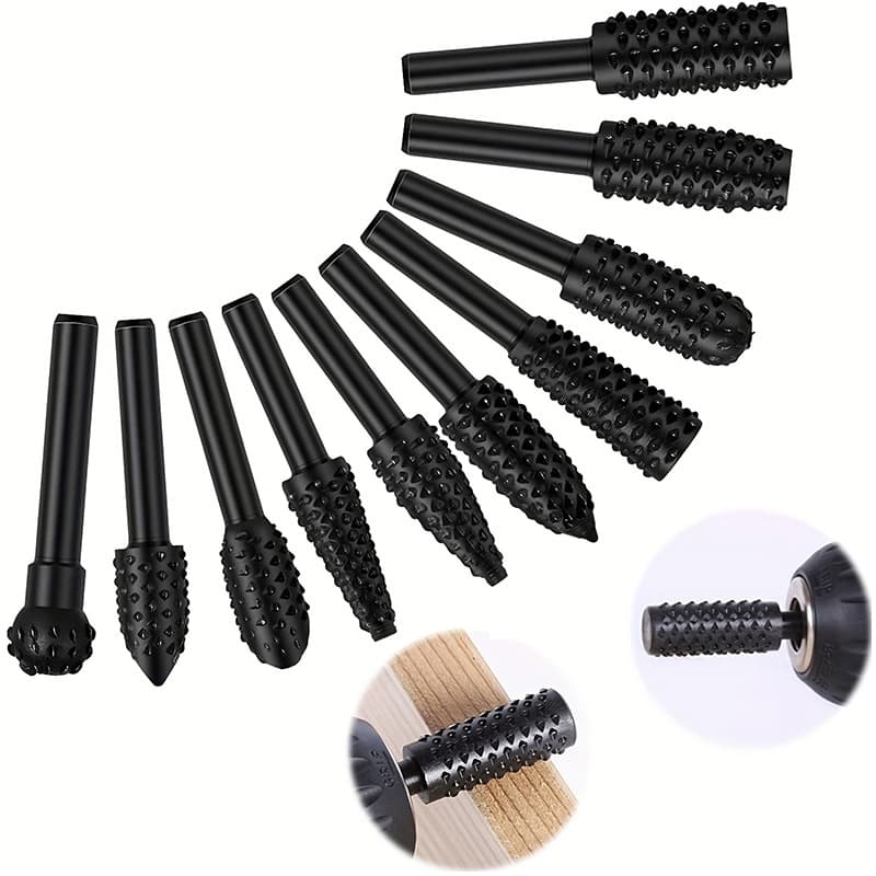 10-piece set of wood carving knife, embossed rotary file, woodworking file, sanding head, woodworking special-shaped rotary file