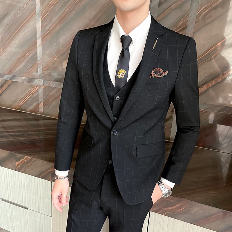 Spring New Arrival Men's Fashion Casual Suit Korean Slim Fit Three-Piece Blazer Formal Wear Wholesale