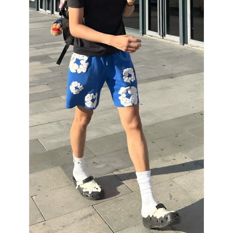 American Style Kapok Design Foam Print Shorts Men's Summer New Sport Casual Summer Men's Quarter Shorts