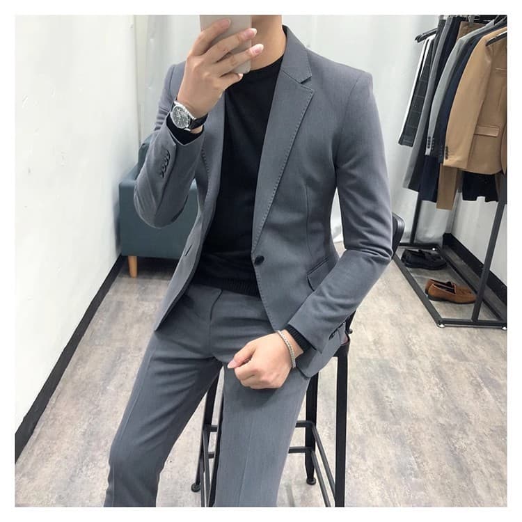 Notched Lapel Versatile Regular Style Autumn New British Style Korean Style Trendy Casual Suit New Youth Long Sleeves