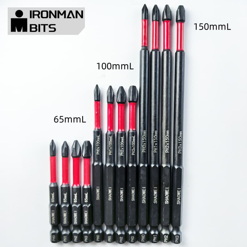 Black Single-End Impact Driver Bit Set, Magnetic Electric Screwdriver Bits, S2 Steel Power Drill Screwdriver Bits