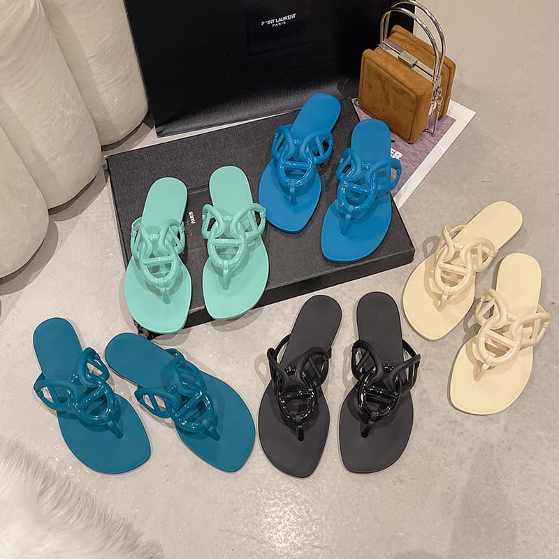 Casual PVC Upgraded Chain Slippers Women's Summer Flip Flops Breathable Anti-slip Wear-resistant Hollow out Design Pig Nose