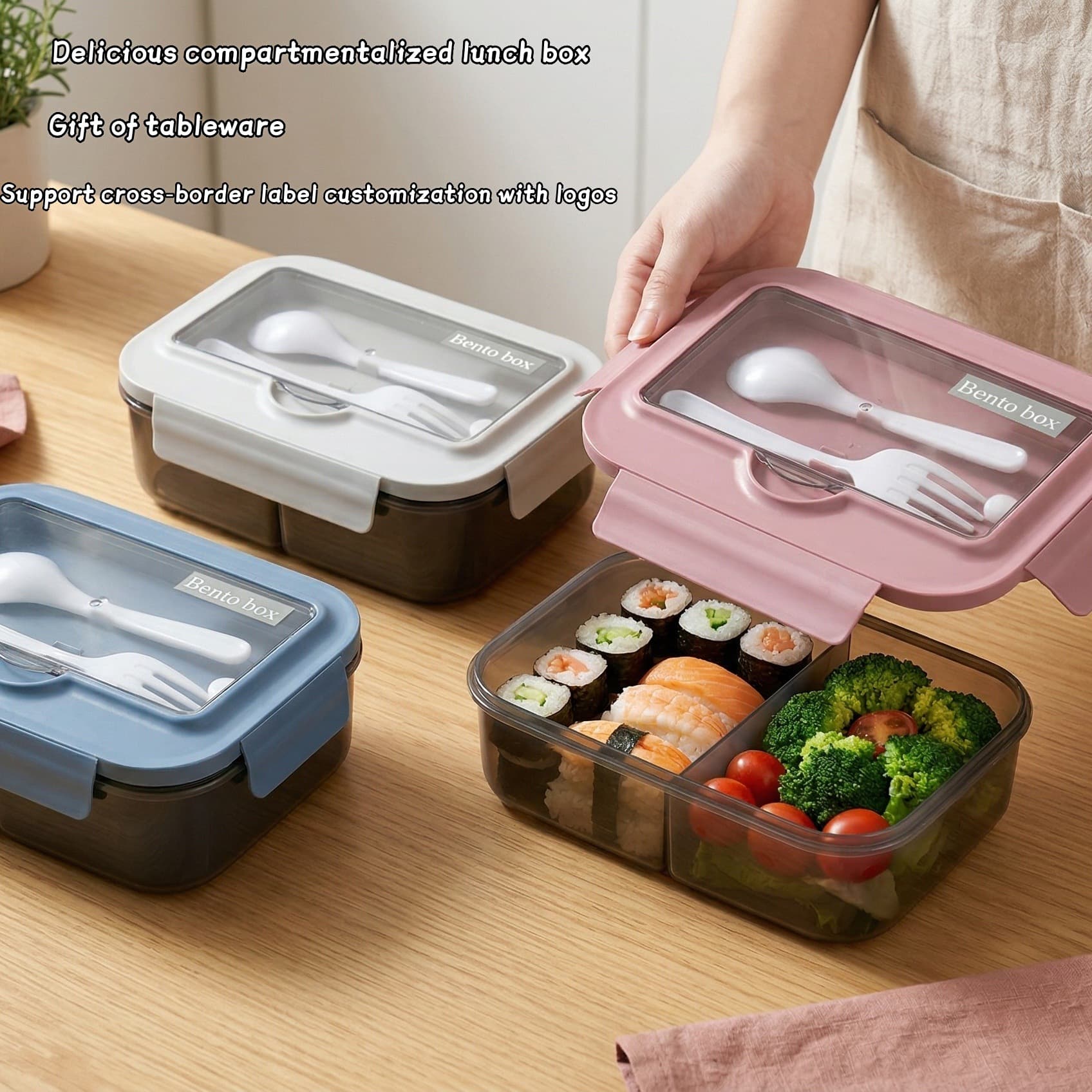 Microwave oven-heatable lunch box for office workers transparent separated plastic large-capacity compartmented fresh-keeping box with lid