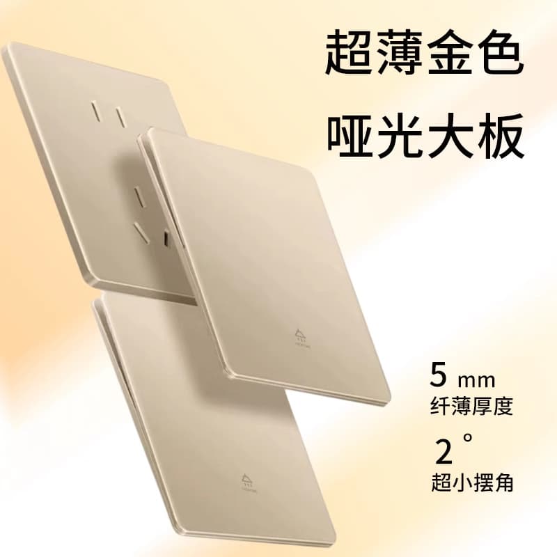 TEP International Electrician 86-Type Ultra-Thin Matte Cream Gold Switch Socket Panel One-Gang Double Five-Hole Household Recessed