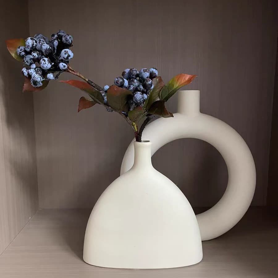 Plastic imitation ceramic plain embryo round vase Nordic flat blessing bucket ornaments blessing bag red fruit fortune fruit decorative flower pot