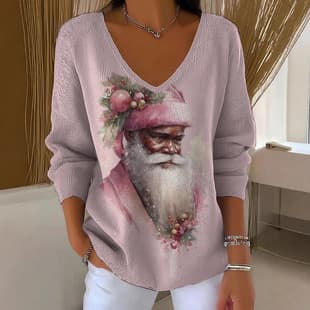 European & American Women's Fashion 2025 Amazon Deep V-Neck Knit-Like Long Sleeve Top, Cross-Border Loose French Velour Blouse