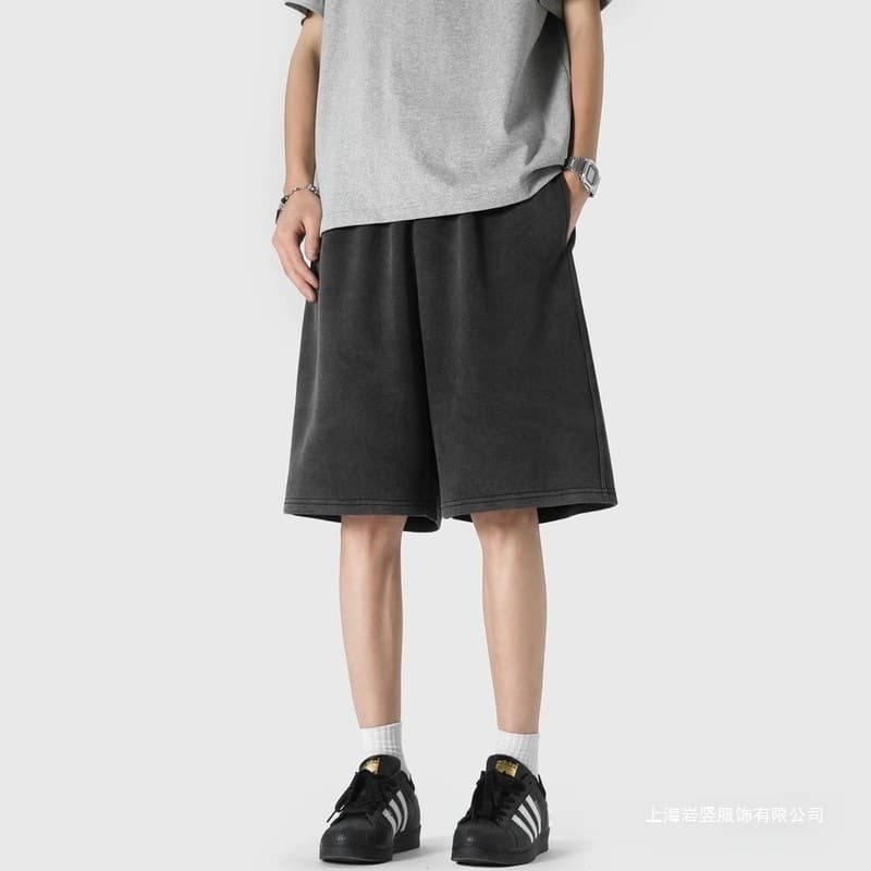 Washed shorts men's summer gray five-quarter pants loose boys' pants washed black and white gray spot