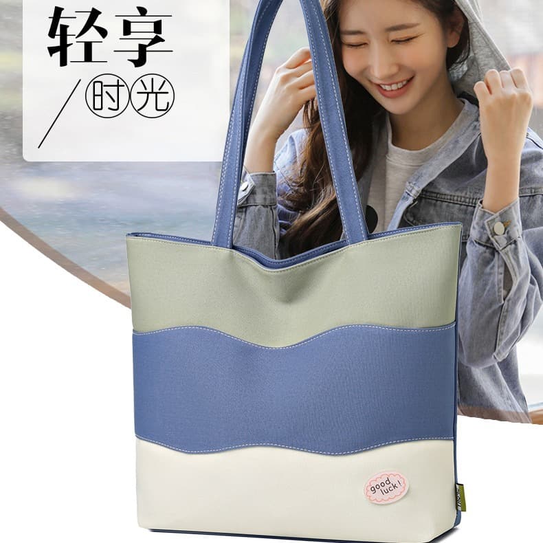 Large Canvas Shoulder Bag Women's Simple Style Commuter Handbag Soft Square Shape Zipper Opening Dual Strap Tote Bag