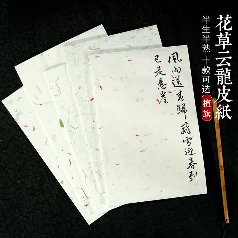 Flower and Grass Paper Yunlong Letter Paper Xuan Paper Small Regular Script Writing Paper Yunlong Bark Paper Tea Plant Xuan Paper Antique One-Stroke Letter Paper