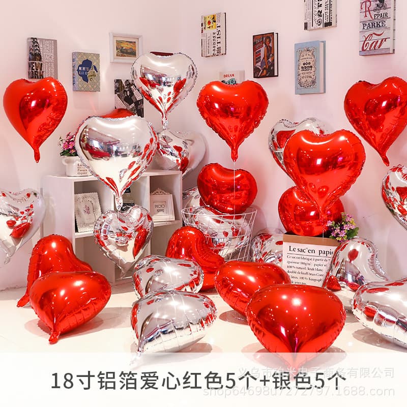 18-inch Heart-Shaped Aluminum Film Floating Love Balloon for Engagement, Wedding Room, Helium, Valentine's Day, Birthday Decoration Scene Setup