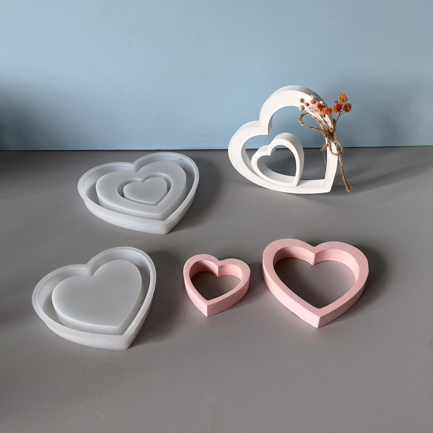 Large Medium Small Hollow Heart Ornament Silicone Mold Heart Pendant Decoration Plaster Epoxy Resin Mold Valentine's Day