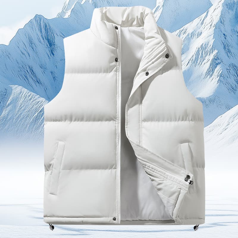 Winter Stand Collar Vest Men's Solid Color Fleece-Lined Thickened Warm Vest Sleeveless Cotton Jacket Trendy Couple's Outerwear