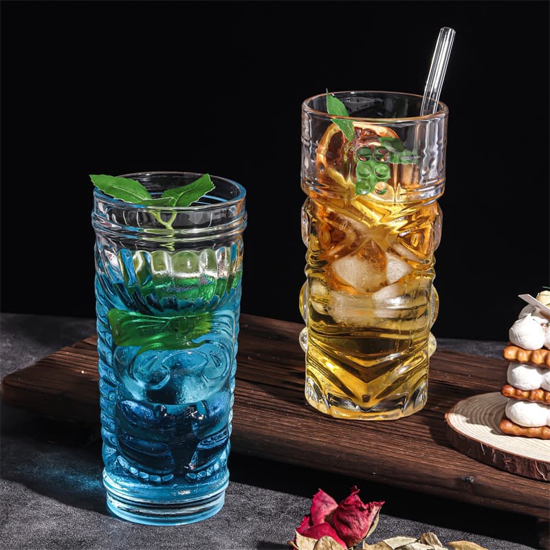 Creative Glass Beverage Cup Americano Coffee Bubble Water Cocktail Ghost Face Totem Cup Bar Universal round Cylinder Crystal Glass