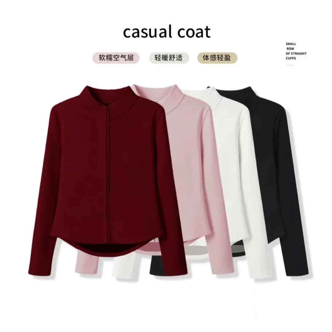 Women's Autumn/Winter Yoga Jacket Slim Fit Zipper Stand Collar Top Self-Heating Inner Layer Warm Jacket for Women